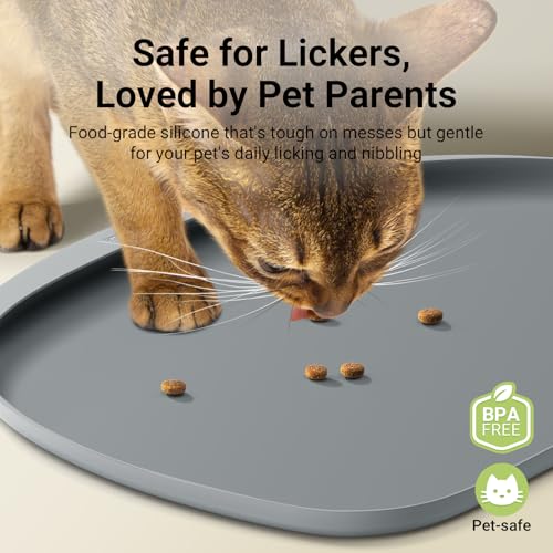 Cat Food Mat Silicone Waterproof Feeding Mat (18"L x 12.5"W / Gray)