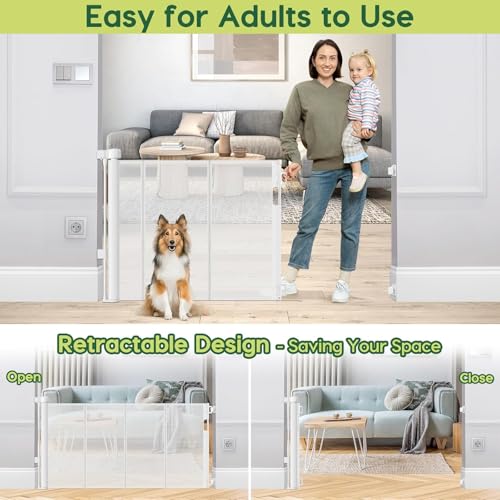 2 Pack Reinforced 55" Wide Retractable Baby Gates for Doorways to Prevent Crawling Under (White / 2 Pack - 33" Tall x 55" Wide (With Reinforced Bar))
