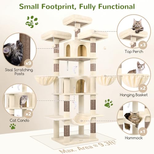 Big XXL Cat Tower for Indoor Multiple Cats (Beige / 80inch)