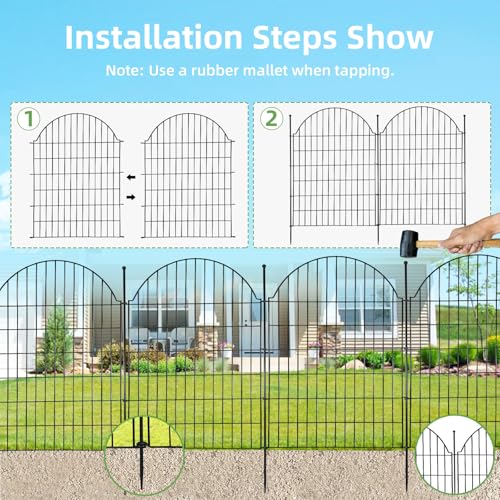 10 Panels No Dig Decorative Outdoor Garden Fence (Black / 40 in(H))