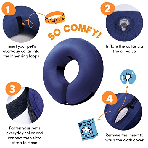 Inflatable Dog Cone Collar Alternative After Surgery Small (Navy Blue / Small [Neck:4"-7"])