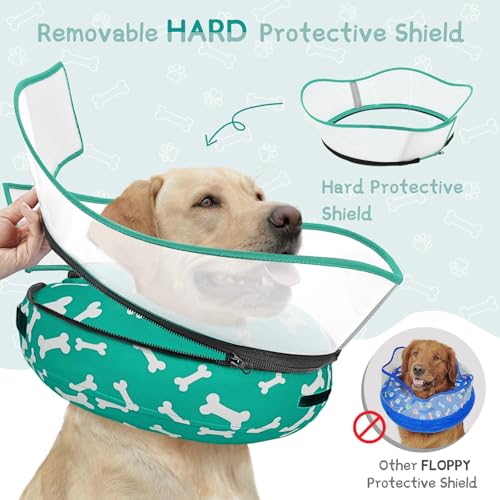 Raised Inflatable Dog Cone Collar to Stop Licking (T Bone Green / M(Neck 9"-12.5"))
