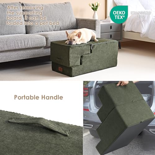 Dog Stairs for Bed 22.5" H (Military Green / Extra Wide 17.7" x 35" x 22.5")