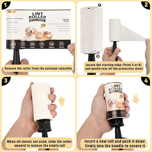 Extra Sticky Lint Roller Refills for Pet Hair Removal (10 Refills + 1200 Sheets)