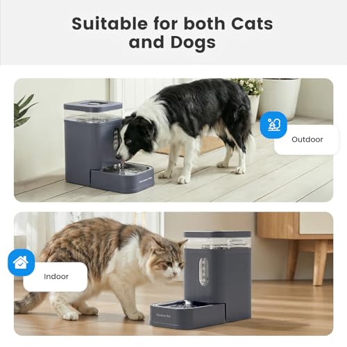 1.7 Gallon Automatic Dog Water Dispenser with Stainless Steel Bowl (Grey / 1.7 Gallon)