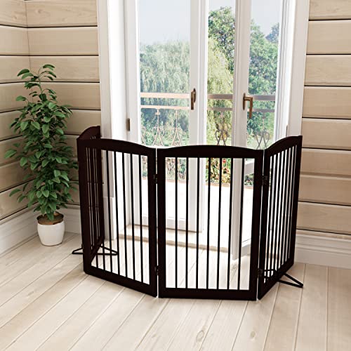 Freestanding Pet Gate for Dogs (32" Height-4 Panel / Dark Brown)