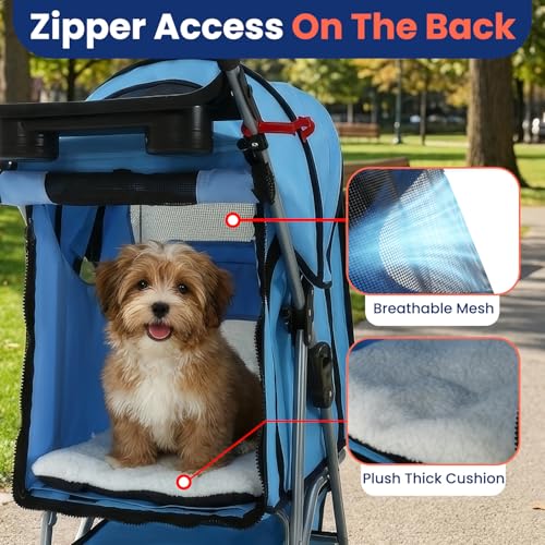 4 Wheel Foldable Pet Stroller (Blue / 4 Wheels)