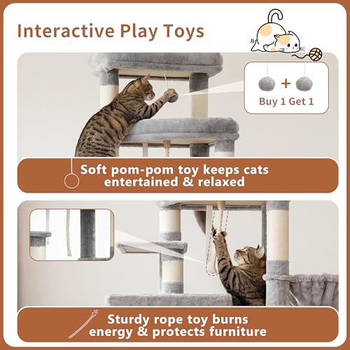 Cat Tree, 74-Inch Streamlined Cat Tower for Large Cats HCT061W (74 inch / Light Gray)
