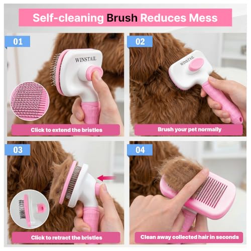 Pet Hair Removal Glove & Dog Brush for Shedding Bundle (PINK)