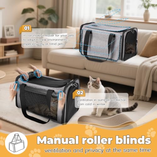25lbs Cat Carrier Lightproof Soft Sided Pet Carrier for Large Cat (17.5"L x 11.0"W x 11.0"H / Grey)