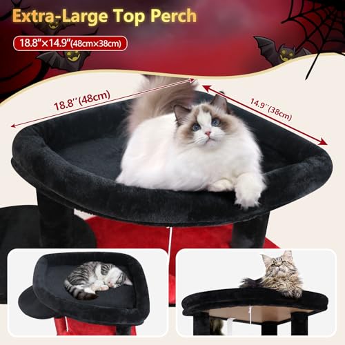 66in Gothic Corner Cat Tree for Indoor Large Cats (66inch / Red Black)