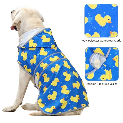 Dog Raincoat for Large Dogs Waterproof Jacket Hooded Rain Coats with Reflective Strips Leash Hole & Poncho Adjustable Fit (A. Ducks / X-Large)
