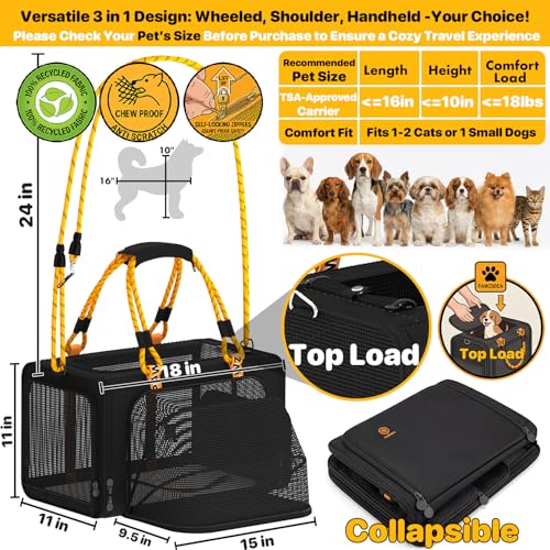 Expandable Pet Carrier for Small Cats & Dogs (18.0"L x 11.0"W x 11.0"H / Black Warrior)