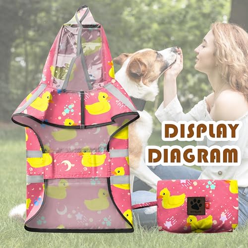 Dog Raincoat Adjustable Rain Jacket with Hooded Double Layer for Large Medium Small Dogs Puppies (Duck Pink / Small)