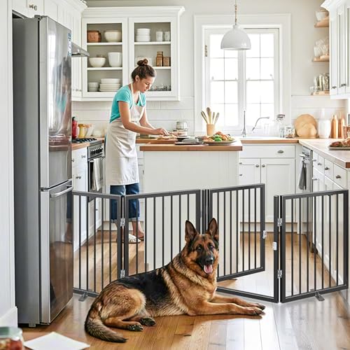 80" x 24" Foldable Freestanding Extra Wide Dog Gate with Door (Black / 【4-Panel with Door】20W*24H)