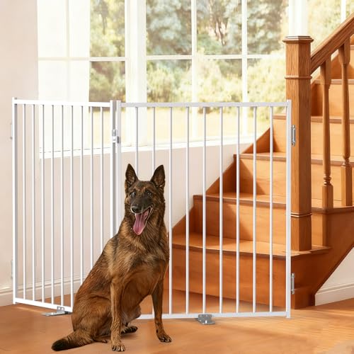 Freestanding Dog Gate with Door for Indoor & Outdoor (White / 【2 Panels】52"W×36"H)