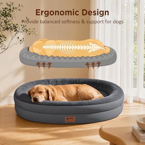 Waterproof Orthopedic Dog Bed for Medium Dogs (Dark Grey / 35"L x 25"W x 7"Th)