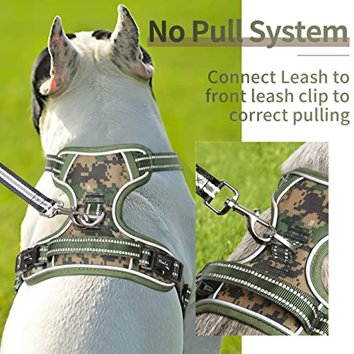 Dog Harness No Pull Adjustable Padded Reflective Harness for Small Medium Large Dogs with Handle for Walking Training (M / Camo Green)