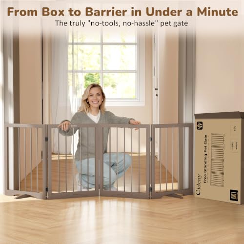 Free Standing Dog Gate Indoor (Brown / 4-Panel, 24"Tall)