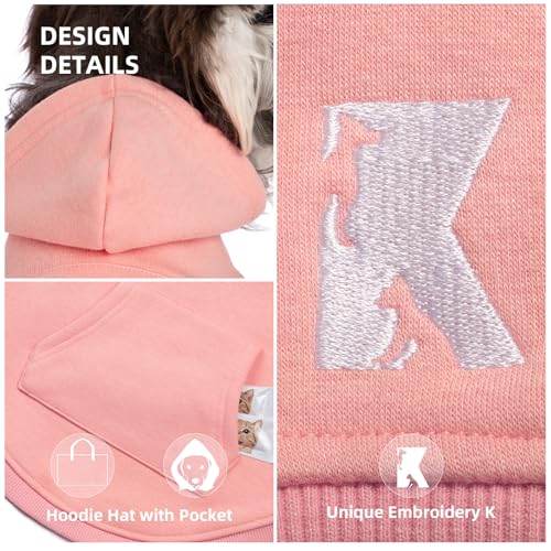 Dog Hoodie Fleece Warm Sweater with Pocket (M-(6~9lb) | Chest(~15.3") / Pink)