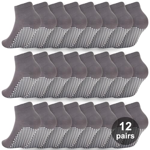12 Pairs Grip Socks for Women & Men (5.5-9 / Dot Pattern/Grey(12 Pairs))