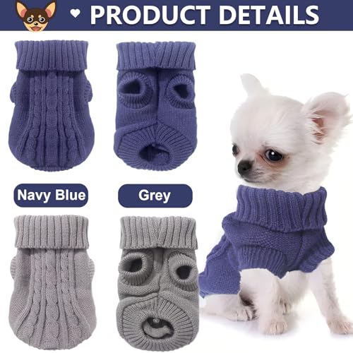 2 Pack Dog Sweaters for Small Dogs (XX-Small / Navy Blue-Grey)