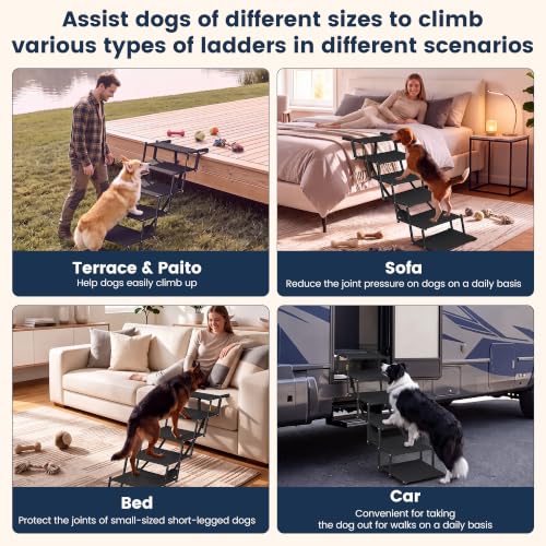 Foldable Dog Steps for Car Dog Stairs for Large Dogs Ramp 5 Steps