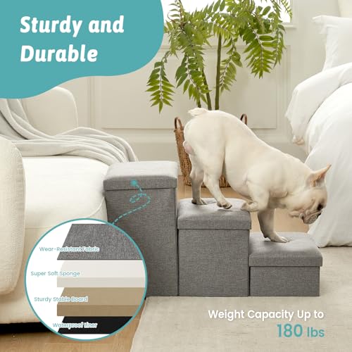 Dog Stairs with Storage (Grey / 38.1"L x 17"W x 22"H)