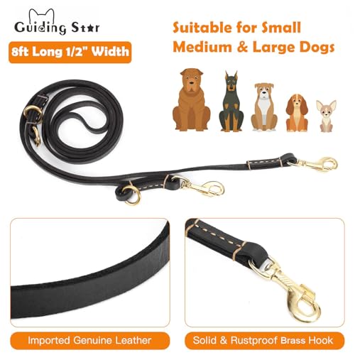 8ft Leather Dog Leash (Black / 8ft*1/2inch)