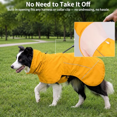 Dog Raincoat Full Body Coverage Waterproof Windproof Hooded Jacket (Yellow / Large)