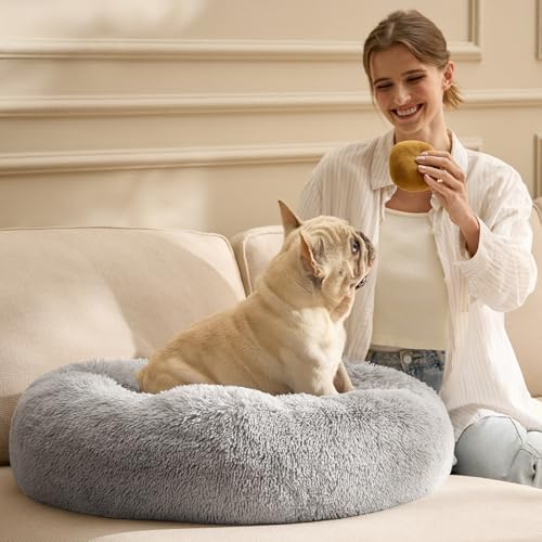 Calming Dog Beds Large Sized Dog Donut Washable Pet Bed (36"L x 36"W x 10"Th / Pale Grey)