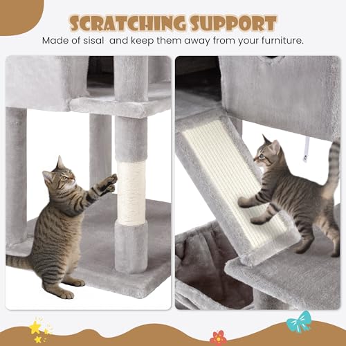 81in Multi Level Tall Cat Tree Tower for Indoor Kitties (Grey)