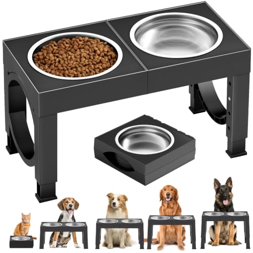 Elevated Dog Bowls Large Breed Raised Dogs Bowl Stand Large (A-Black)