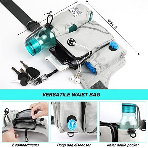 Retractable Hands Free Dog Leash with Dual Bungees for 2 Dogs (Gray)