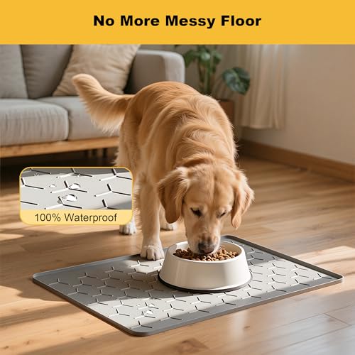 Silicone Dog Cat Food Bowl Mat (M-24''X16'' / Light Gray)