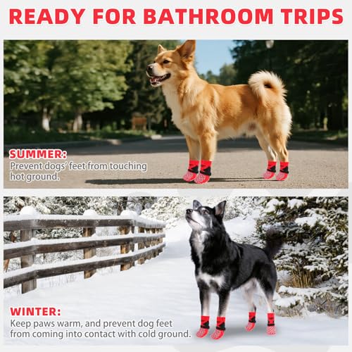 Dog Socks Shoes for Hot Pavement (Red&Black / Medium(4 Pack))