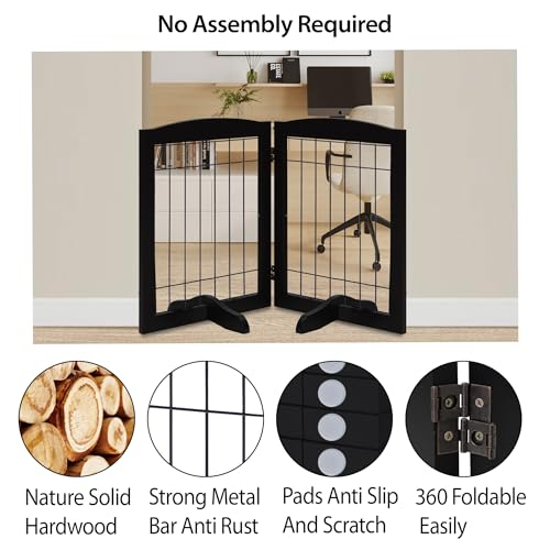 2 Panel Freestanding Adjustable Wooden Dog Gate (30"Height-2 Panel / Black)