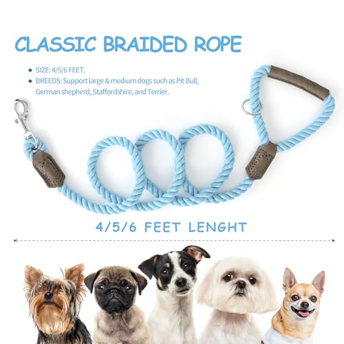 Dog Leash Braided Cotton Rope w (Sky Blue / 48 Inch-1/2")