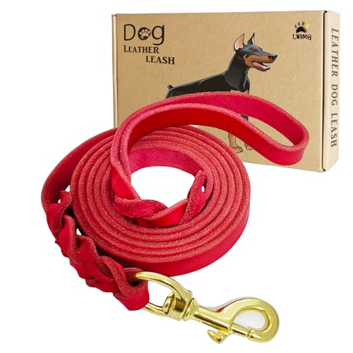 Leather Dog Leash 6ft (6 ft x 3/4 inch / Red)