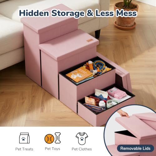 4 Step Wide Dog Stairs with Storage 23" H (Pink / 40"D x 17"W x 23"H)