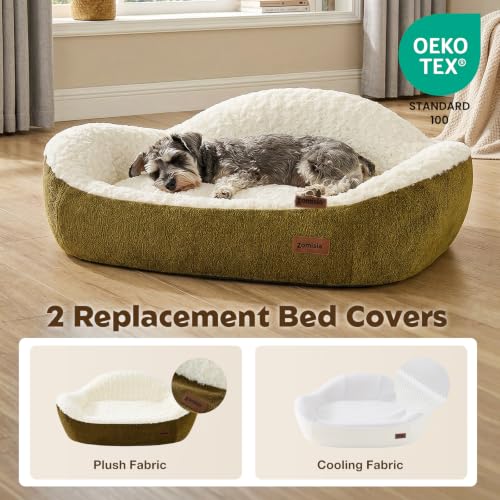 45D Orthopedic Memory Foam Dog Bed Sofa with 2 Washable Cover Green (Green+Beige)