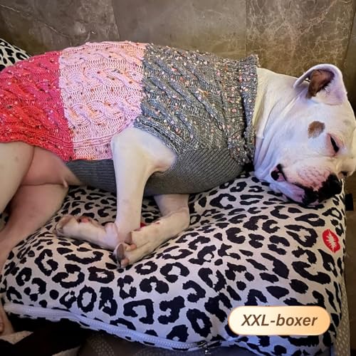 Color Block Dog Sweater for Medium Large Dog Turtleneck Thermal Knit (2XL (45-70lbs) / 02# Pink)