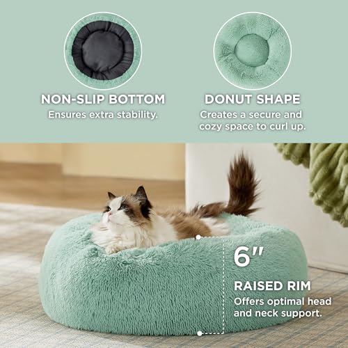 Calming Cat Beds Donut Round Washable Kitten Bed (20"L x 20"W x 6"Th / Apple Green)