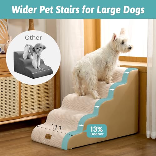 Wide Dog Stair for Small Dog 22.6" H (Beige / Wide:17.7"x33"x22.6")