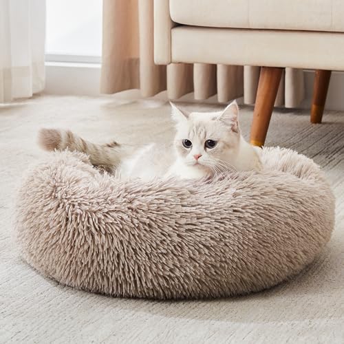 Western Home Calming Donut Cat Bed Small Dog Bed Washable (Brown / 20.0"l x 20.0"w x 6.0"th)