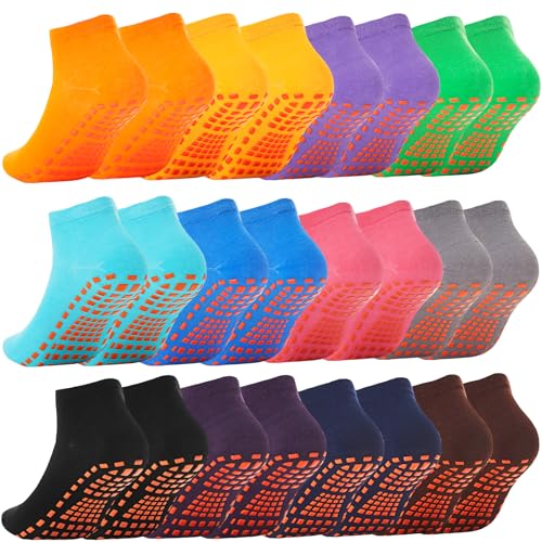 12 Pairs Grip Socks for Women & Men (5.5-9 / Square Pattern/Multicolor(12 Pairs))