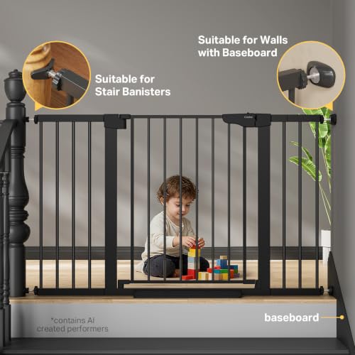2-Pack 29.7-51.5 in Extra Wide Baby Gate for Stairs, Dog Gate Black (Black / 29.7-51.5"W x 30.5"H (2 Pack ))