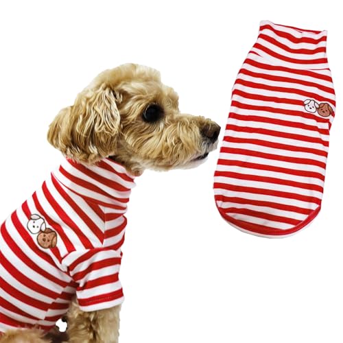 Turtleneck Dog Shirt Cute Doggie Embroidery Super Soft Dog Sweatshirt Stretchy Striped Puppy Pullover for Cats Small Medium Large Dogs (Red Striped / Large)