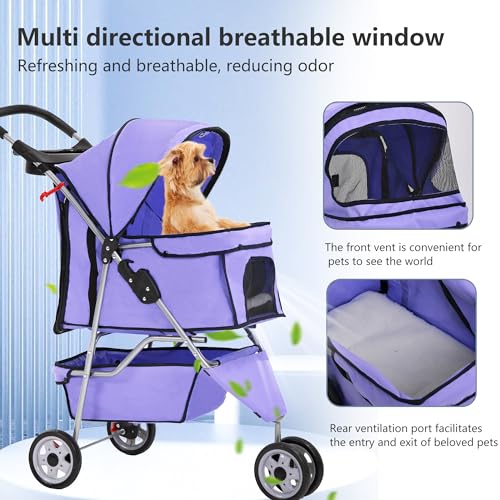 3 Wheel Foldable Pet Stroller (Purple / 3 Wheels)