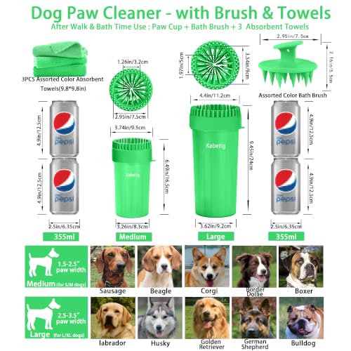 Dog Paw Cleaner Cup with Detachable Top Brush for Small (Medium(3Towels&Brush) / Green)